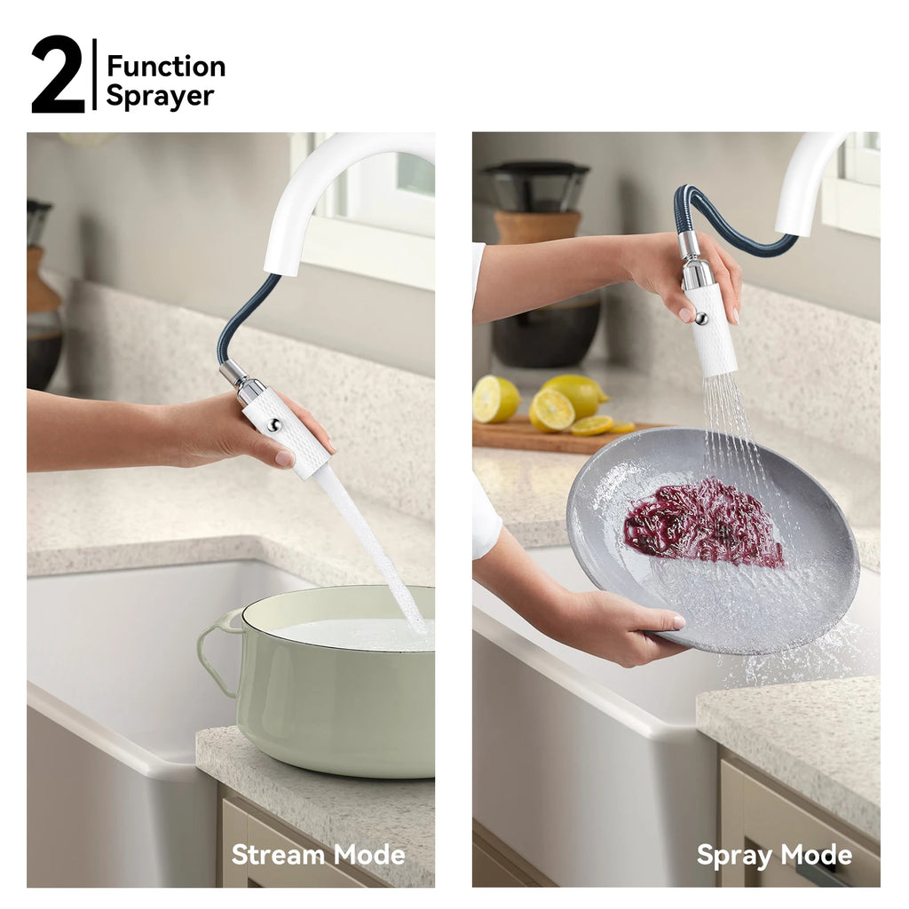 Textured High-Arc Pull-Down Kitchen Faucet – Dual Function Swivel Spray Head – KF1088