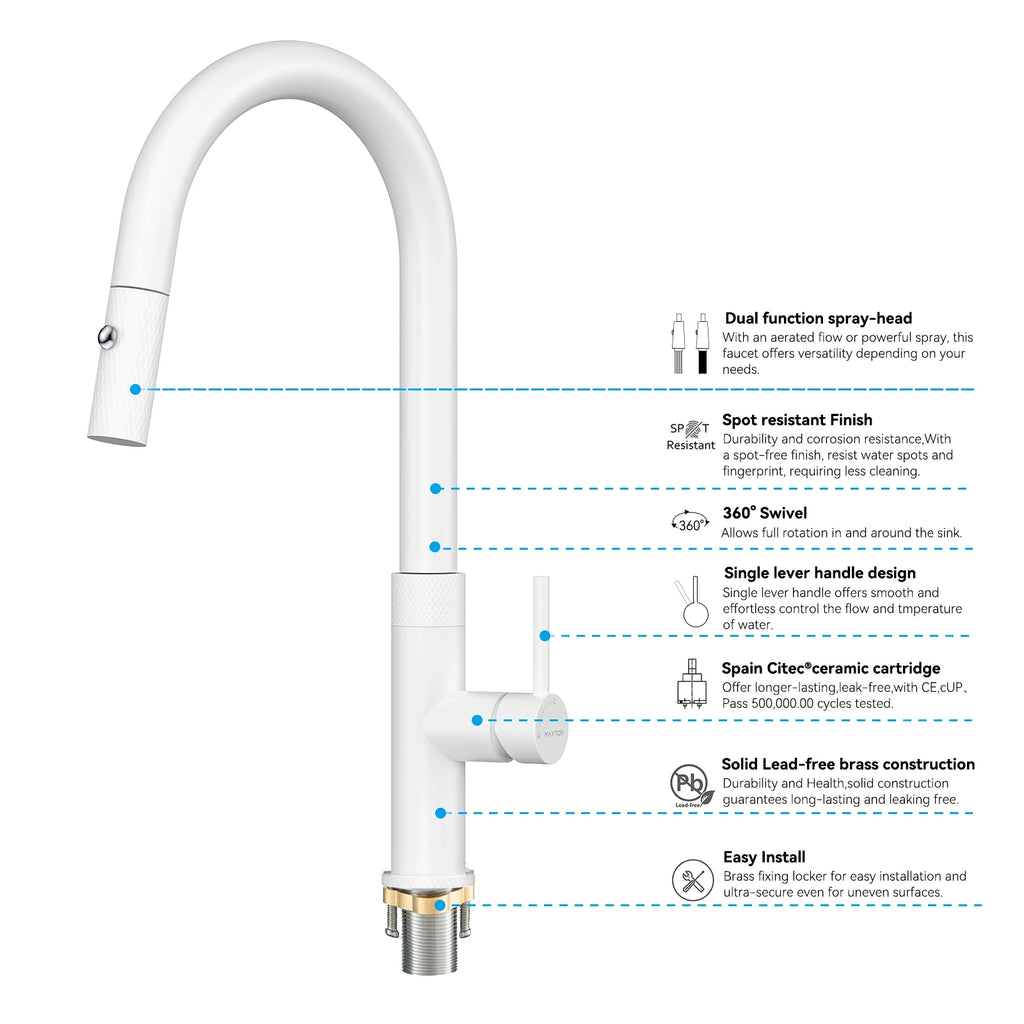 Textured High-Arc Pull-Down Kitchen Faucet – Dual Function Swivel Spray Head – KF1088