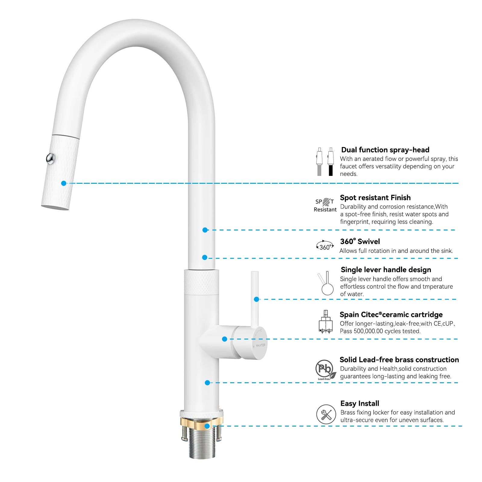Textured High-Arc Pull-Down Kitchen Faucet – Dual Function Swivel Spray Head – KF1088