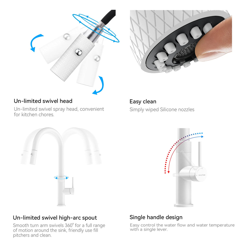 Textured High-Arc Pull-Down Kitchen Faucet – Dual Function Swivel Spray Head – KF1088