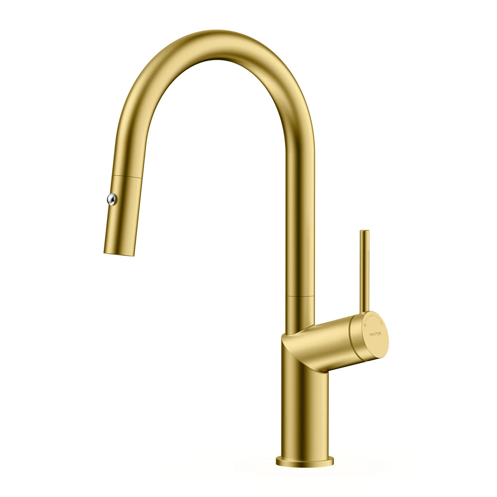 Minimalist High-Arc Pull-Down Kitchen Faucet – 360° Swivel Spot-Free Finish – KF1097 Brushed Gold