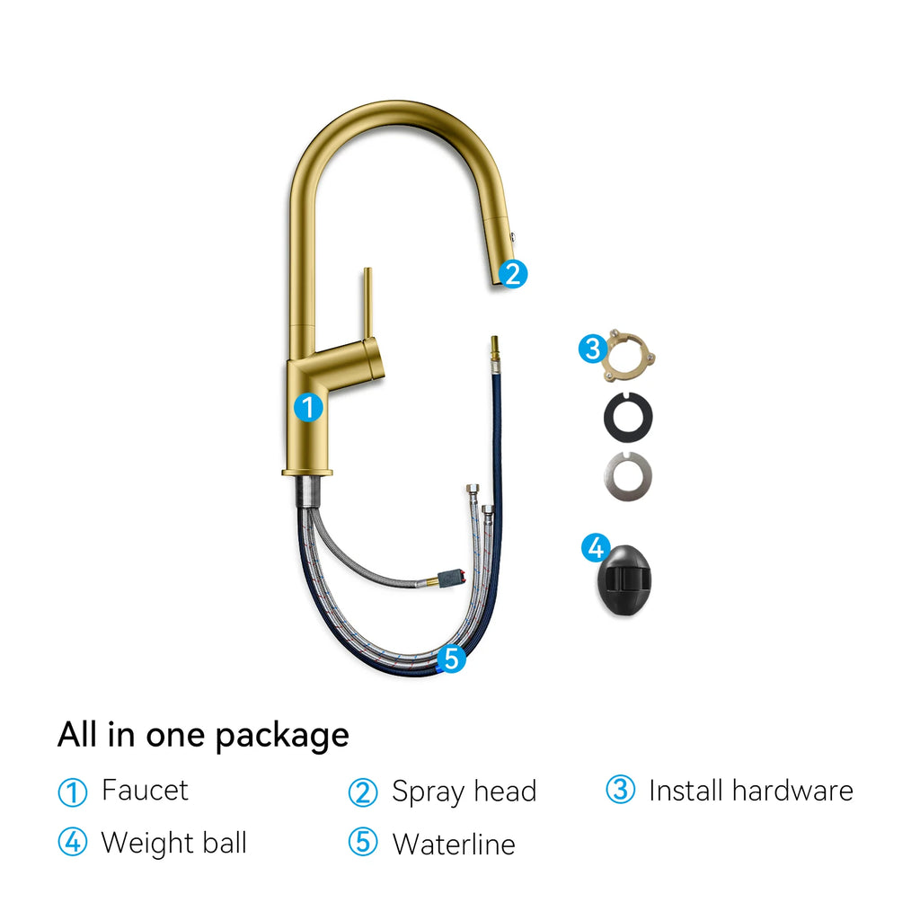 Minimalist High-Arc Pull-Down Kitchen Faucet – 360° Swivel Spot-Free Finish – KF1097