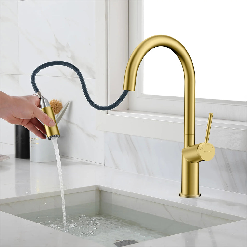 Minimalist High-Arc Pull-Down Kitchen Faucet – 360° Swivel Spot-Free Finish – KF1097