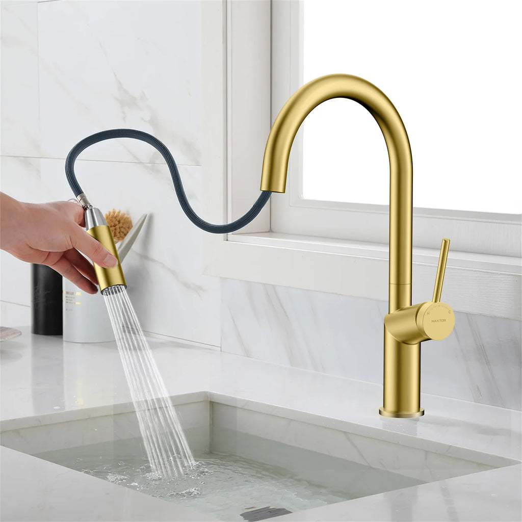 Minimalist High-Arc Pull-Down Kitchen Faucet – 360° Swivel Spot-Free Finish – KF1097