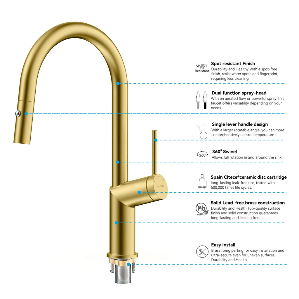 Minimalist High-Arc Pull-Down Kitchen Faucet – 360° Swivel Spot-Free Finish – KF1097