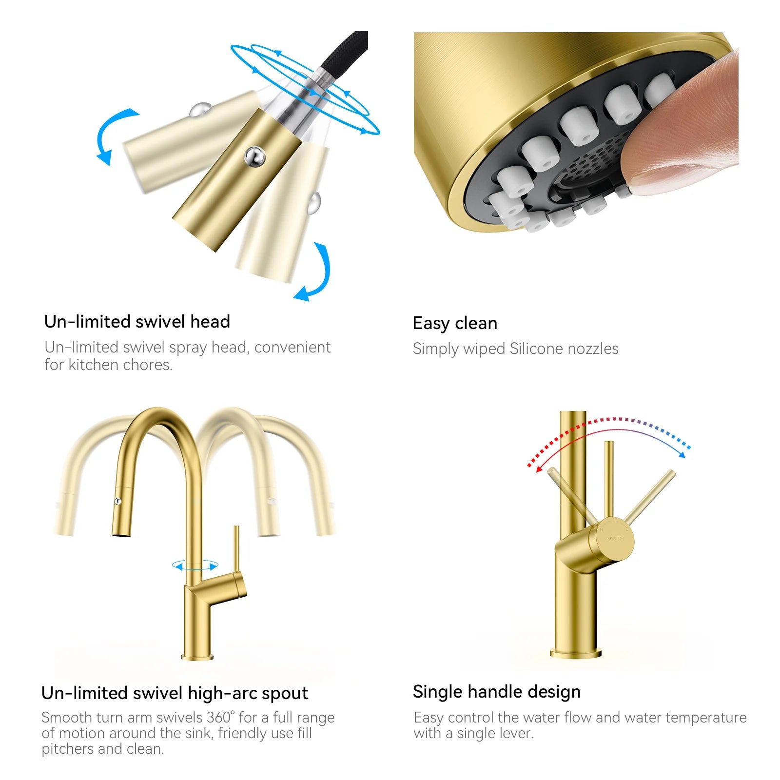 Minimalist High-Arc Pull-Down Kitchen Faucet – 360° Swivel Spot-Free Finish – KF1097