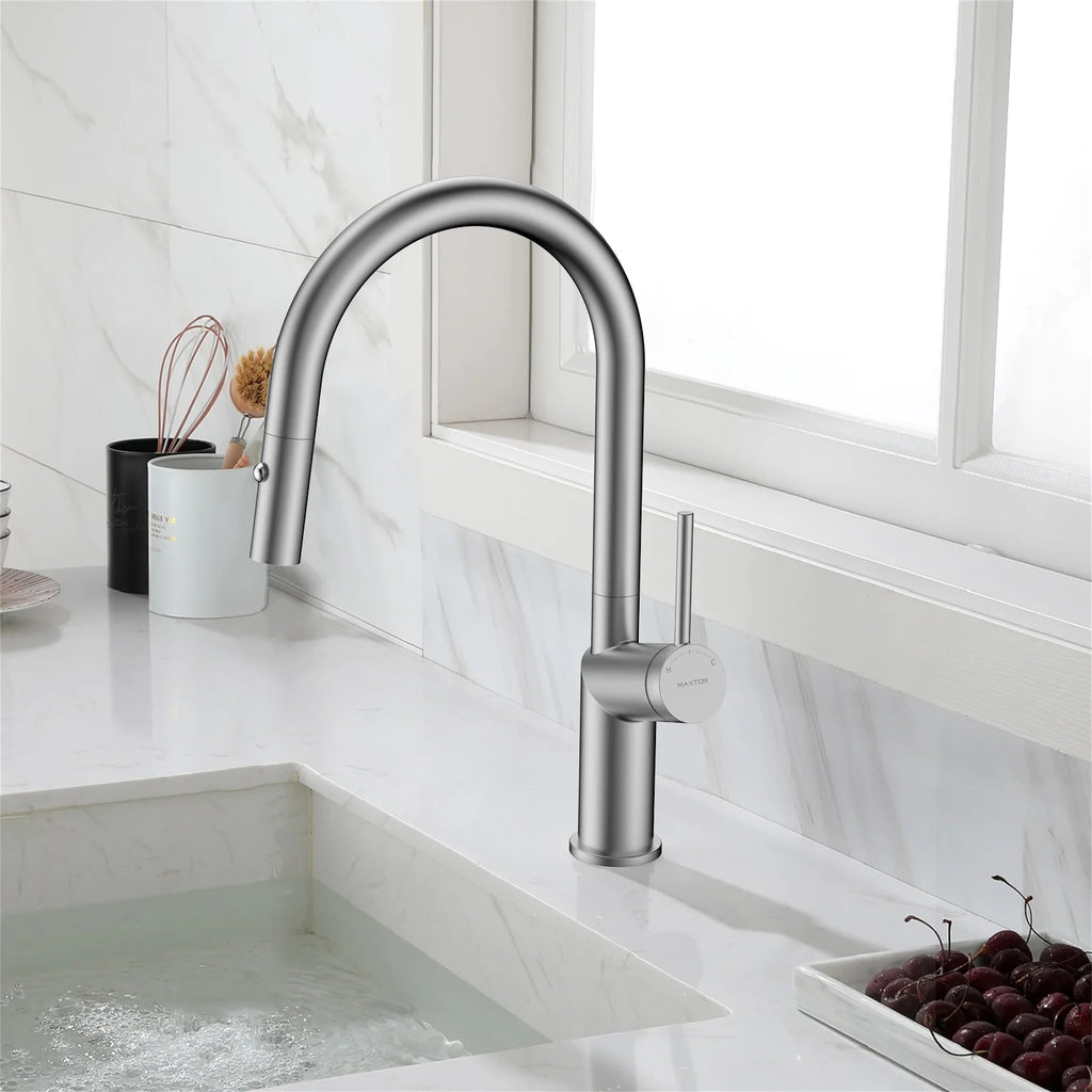Minimalist High-Arc Pull-Down Kitchen Faucet – 360° Swivel Spot-Free Finish – KF1097