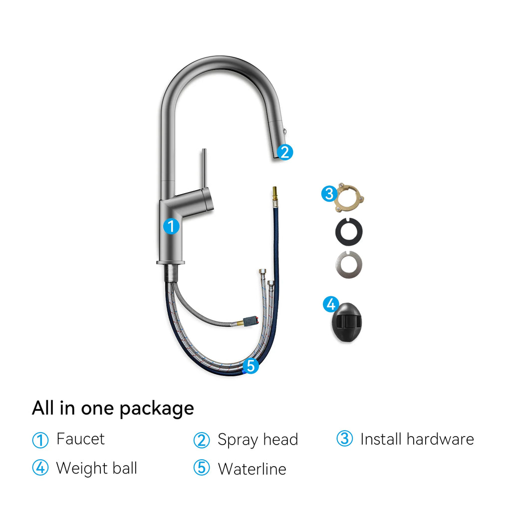 Minimalist High-Arc Pull-Down Kitchen Faucet – 360° Swivel Spot-Free Finish – KF1097