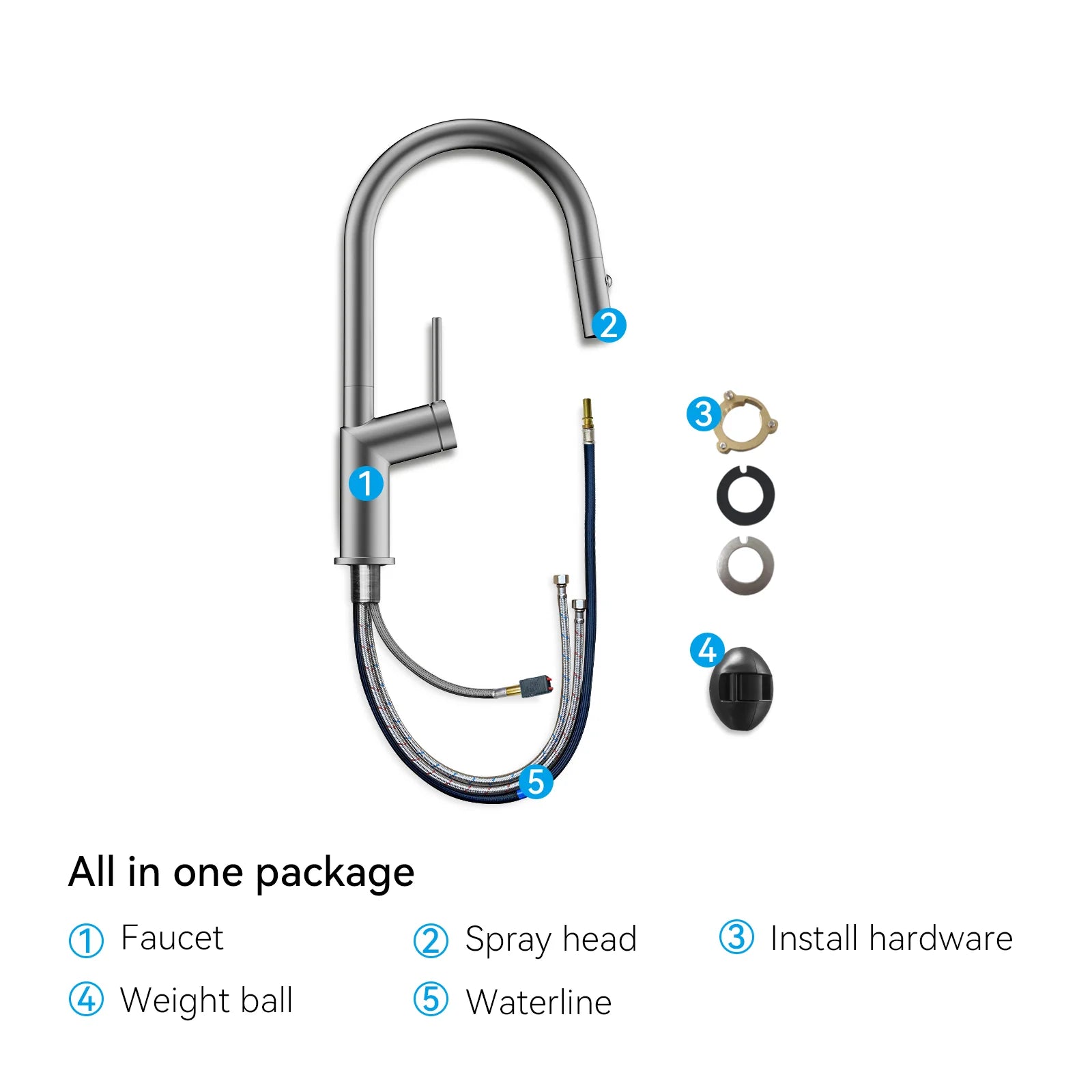 Minimalist High-Arc Pull-Down Kitchen Faucet – 360° Swivel Spot-Free Finish – KF1097