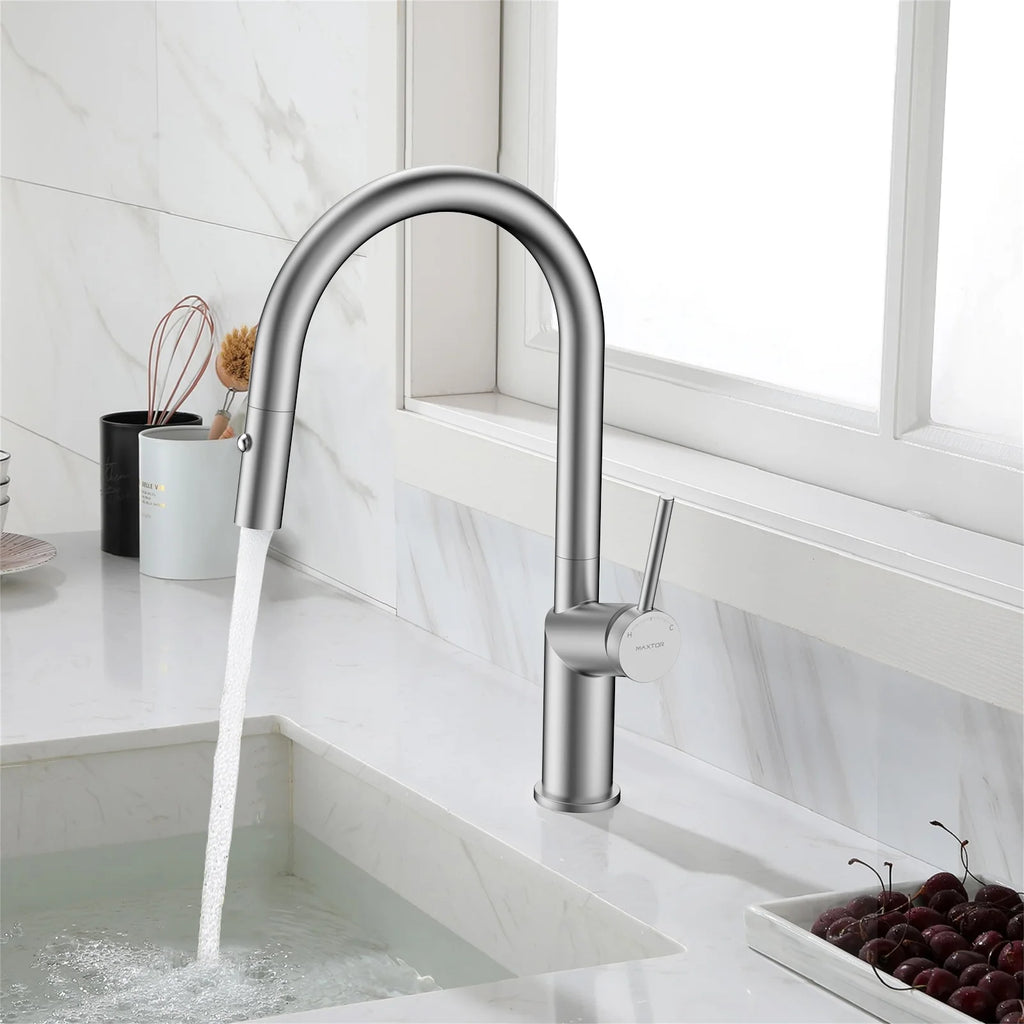 Minimalist High-Arc Pull-Down Kitchen Faucet – 360° Swivel Spot-Free Finish – KF1097