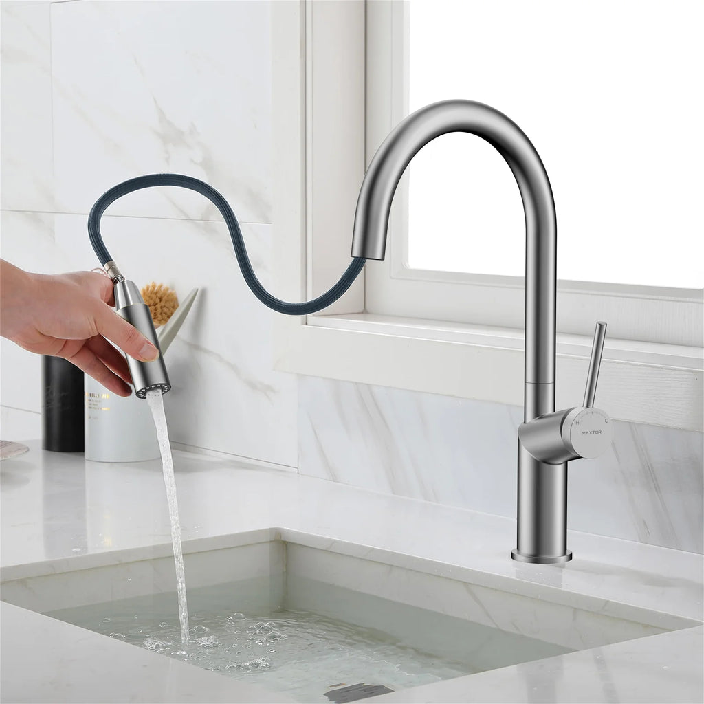 Minimalist High-Arc Pull-Down Kitchen Faucet – 360° Swivel Spot-Free Finish – KF1097