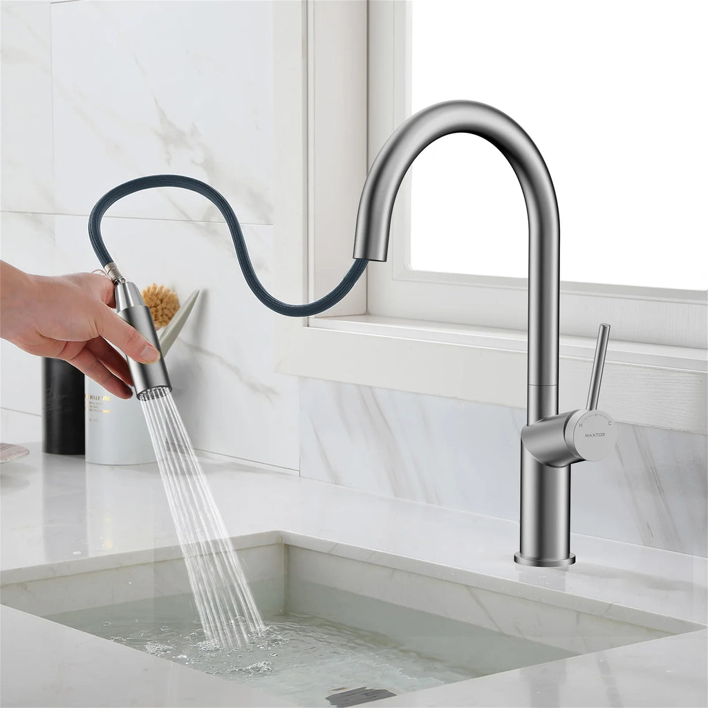 Minimalist High-Arc Pull-Down Kitchen Faucet – 360° Swivel Spot-Free Finish – KF1097