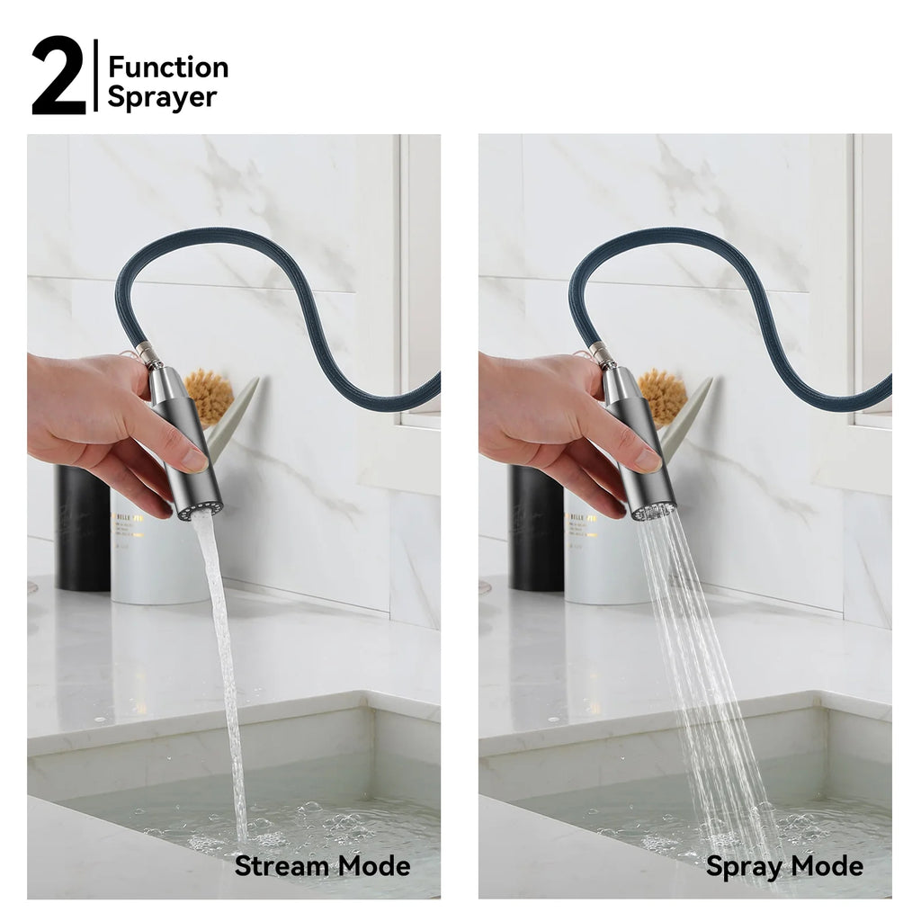 Minimalist High-Arc Pull-Down Kitchen Faucet – 360° Swivel Spot-Free Finish – KF1097