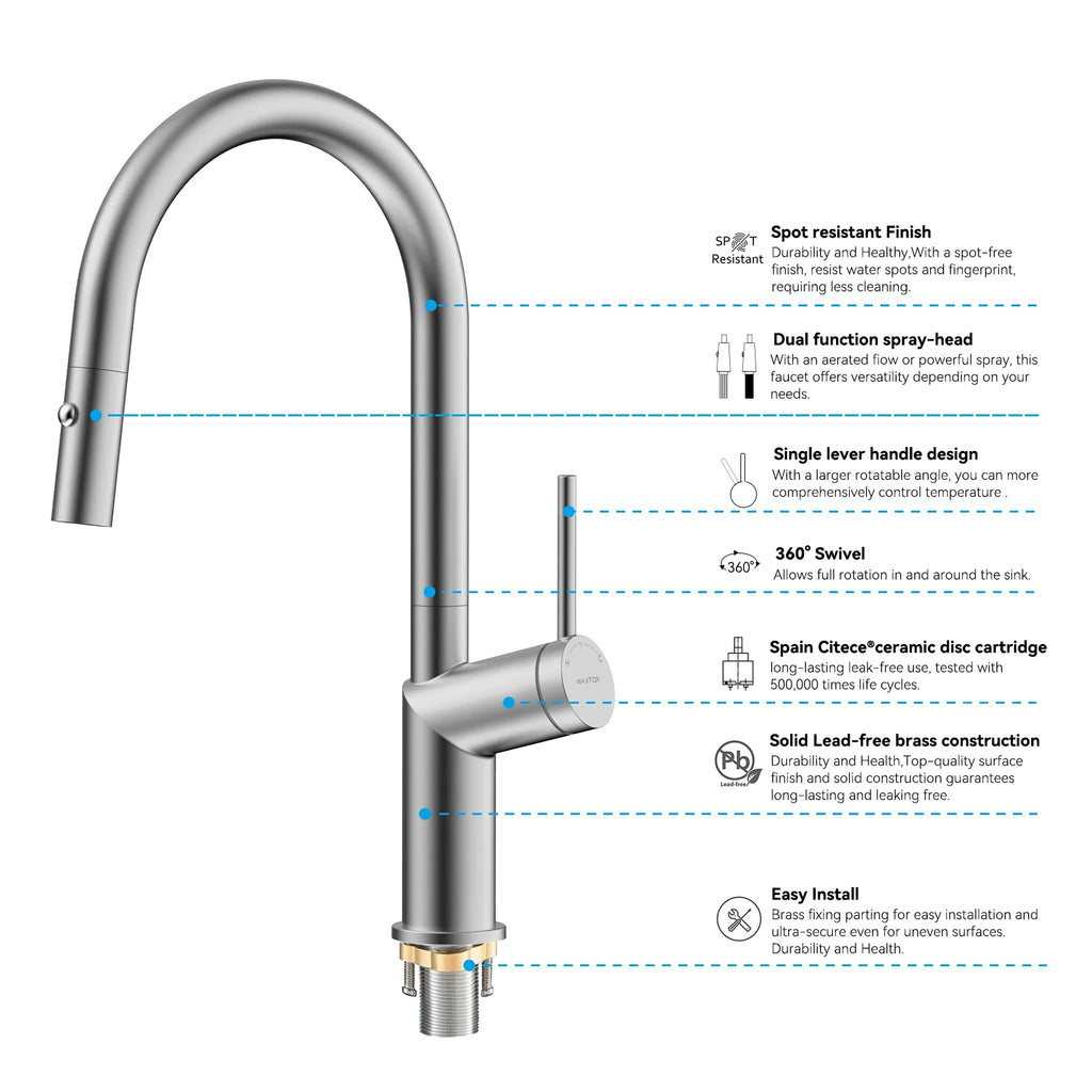 Minimalist High-Arc Pull-Down Kitchen Faucet – 360° Swivel Spot-Free Finish – KF1097