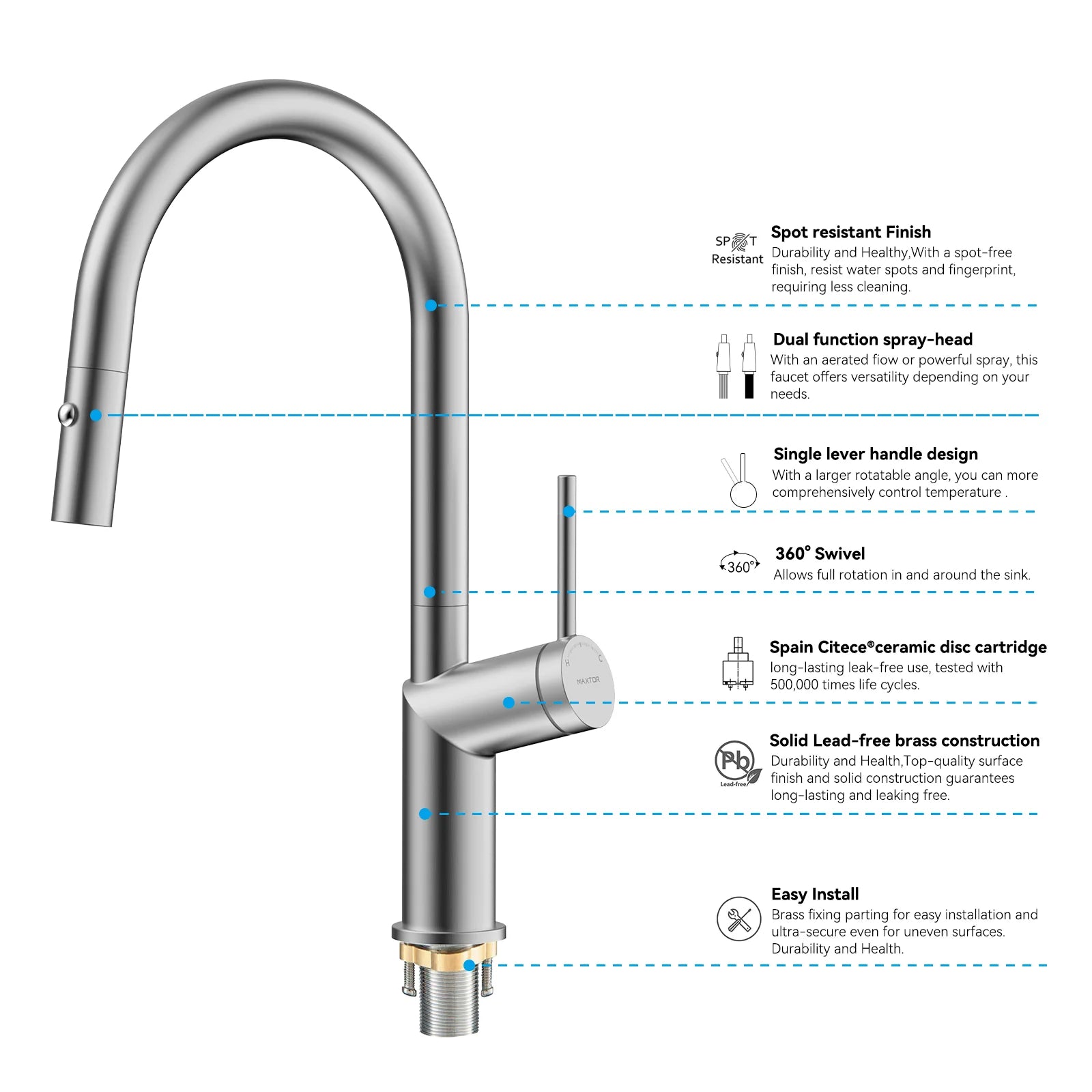 Minimalist High-Arc Pull-Down Kitchen Faucet – 360° Swivel Spot-Free Finish – KF1097
