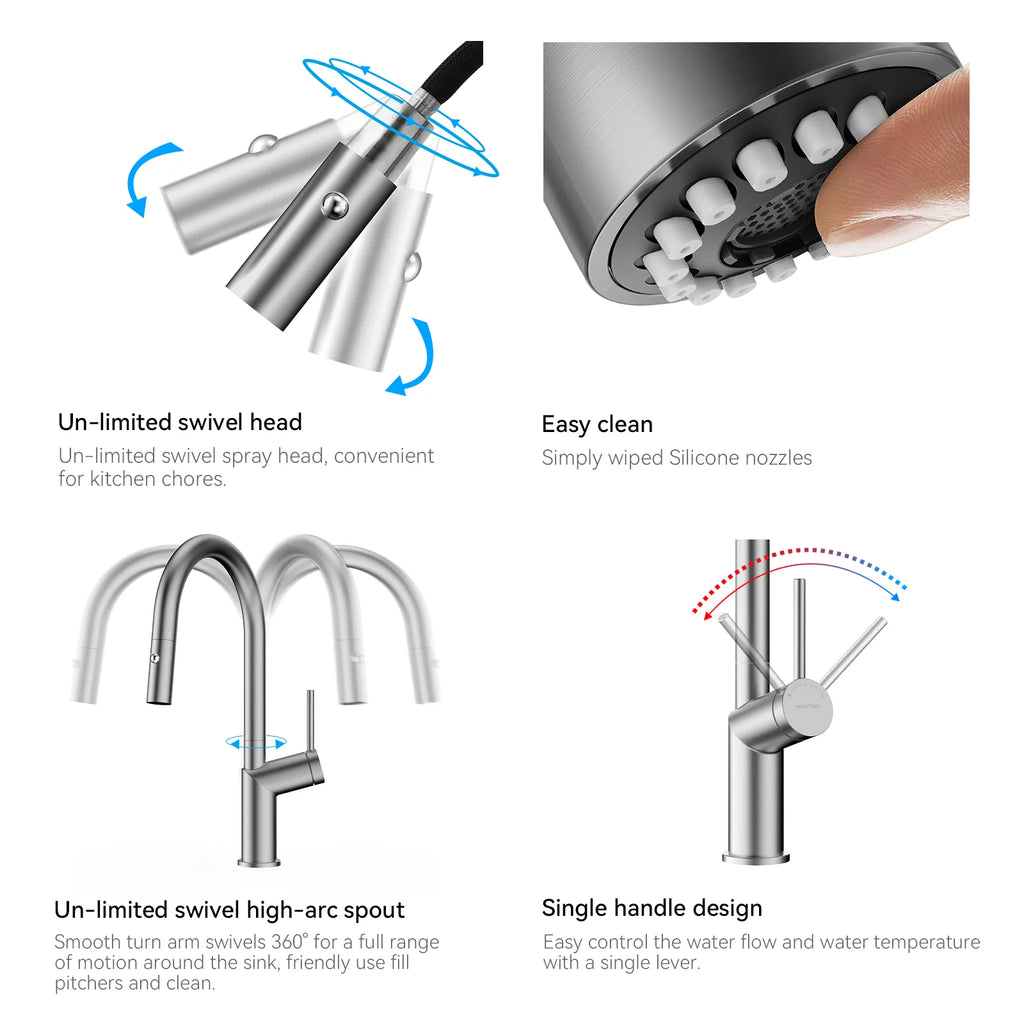 Minimalist High-Arc Pull-Down Kitchen Faucet – 360° Swivel Spot-Free Finish – KF1097