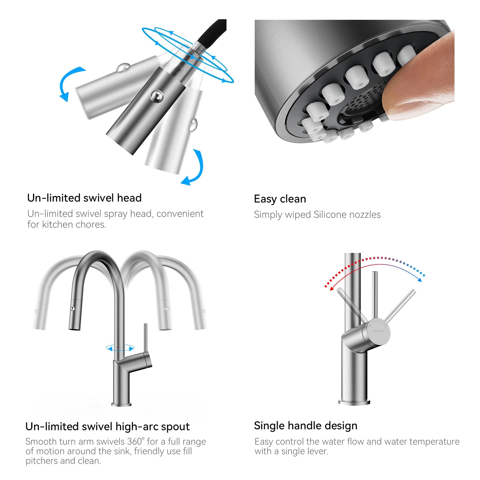 Minimalist High-Arc Pull-Down Kitchen Faucet – 360° Swivel Spot-Free Finish – KF1097