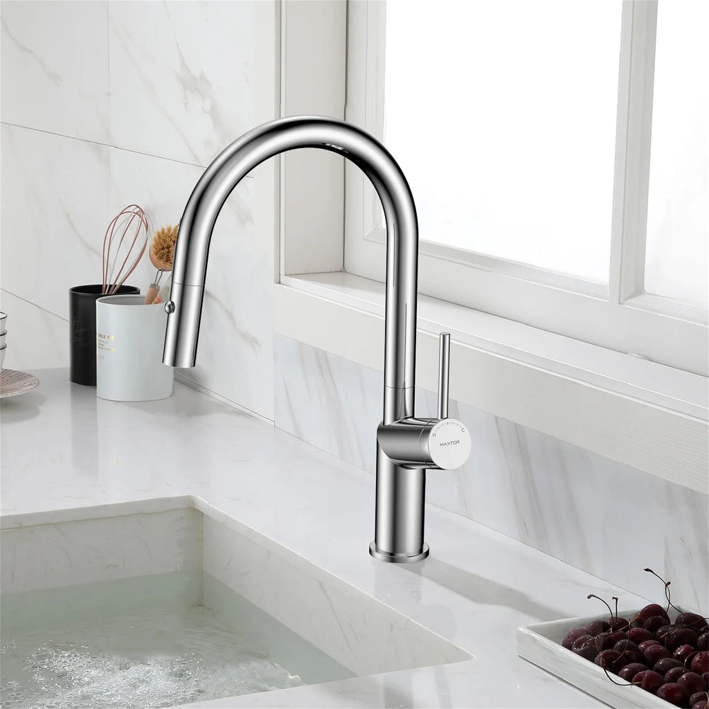Minimalist High-Arc Pull-Down Kitchen Faucet – 360° Swivel Spot-Free Finish – KF1097