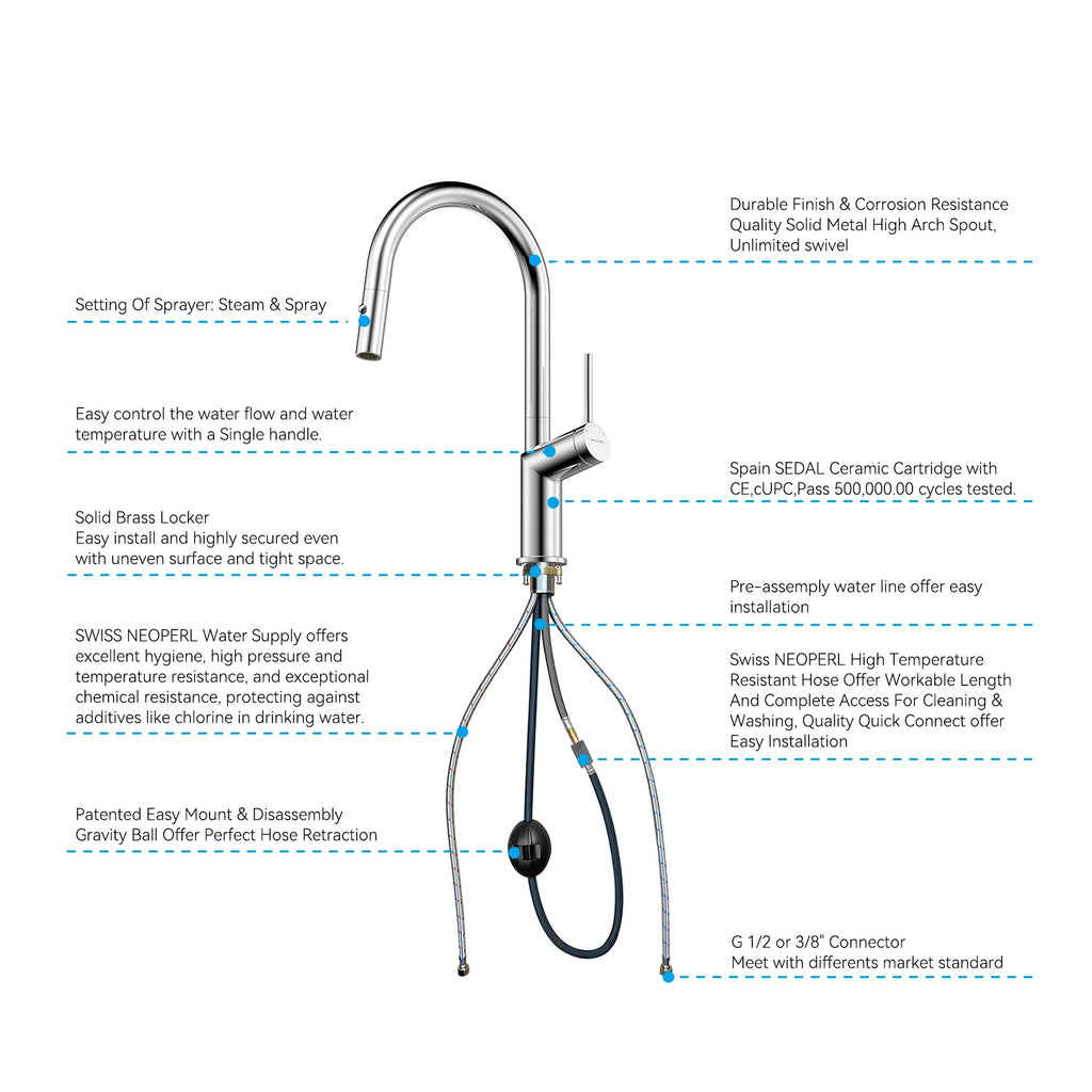 Minimalist High-Arc Pull-Down Kitchen Faucet – 360° Swivel Spot-Free Finish – KF1097