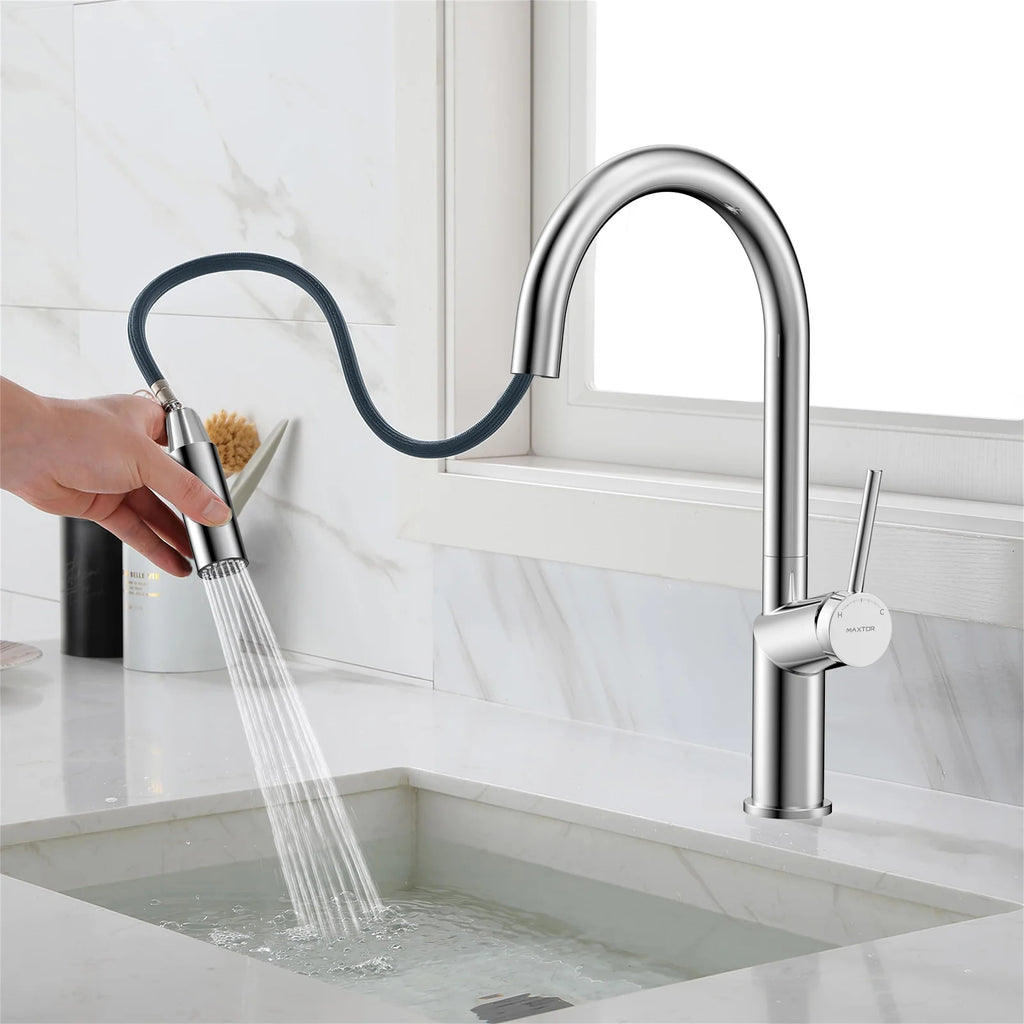 Minimalist High-Arc Pull-Down Kitchen Faucet – 360° Swivel Spot-Free Finish – KF1097