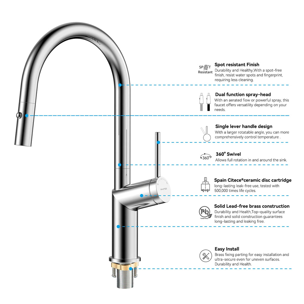 Minimalist High-Arc Pull-Down Kitchen Faucet – 360° Swivel Spot-Free Finish – KF1097
