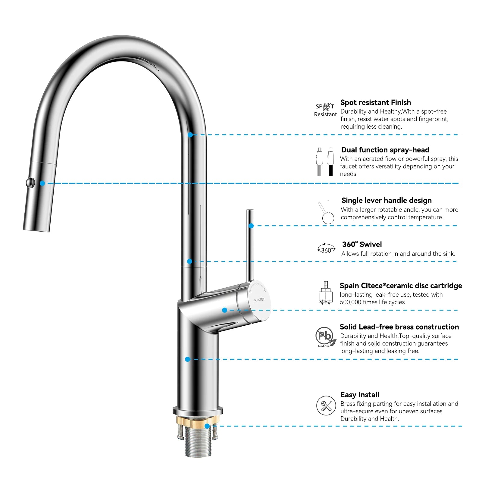 Minimalist High-Arc Pull-Down Kitchen Faucet – 360° Swivel Spot-Free Finish – KF1097