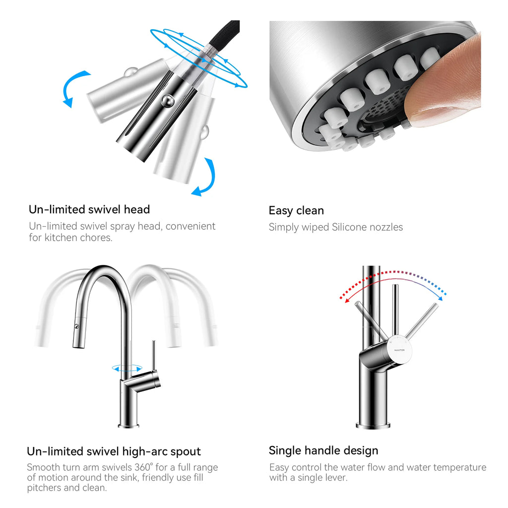 Minimalist High-Arc Pull-Down Kitchen Faucet – 360° Swivel Spot-Free Finish – KF1097