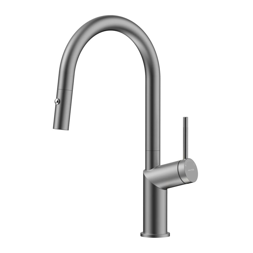 Minimalist High-Arc Pull-Down Kitchen Faucet – 360° Swivel Spot-Free Finish – KF1097 Brushed Gun Metal