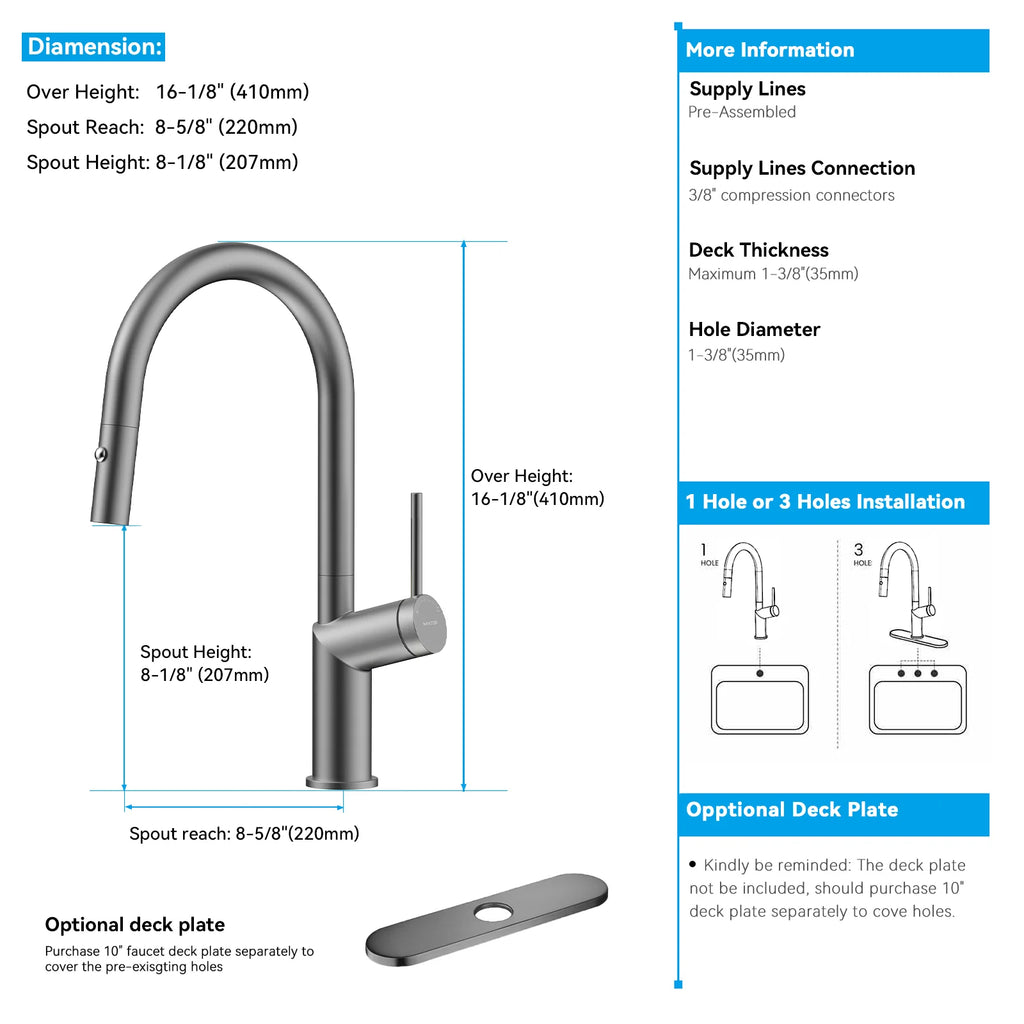 Minimalist High-Arc Pull-Down Kitchen Faucet – 360° Swivel Spot-Free Finish – KF1097