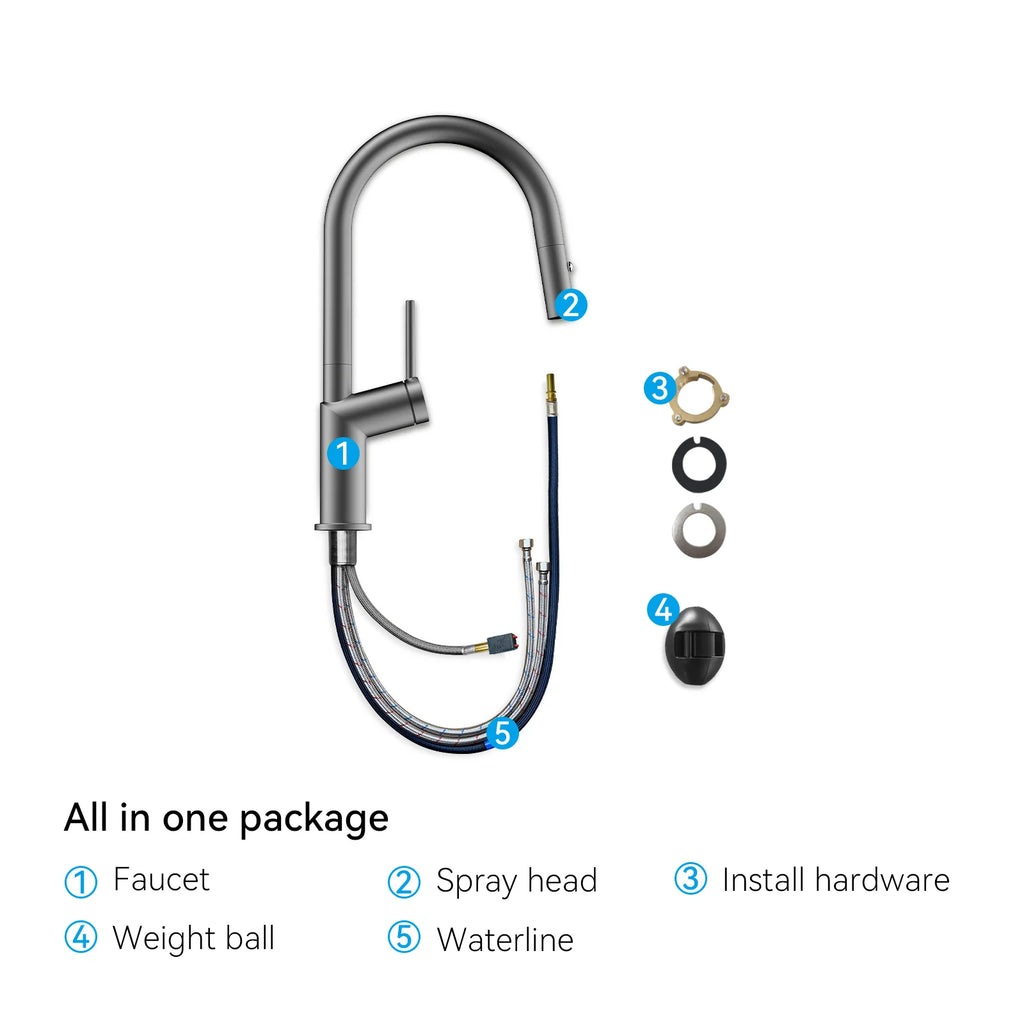 Minimalist High-Arc Pull-Down Kitchen Faucet – 360° Swivel Spot-Free Finish – KF1097