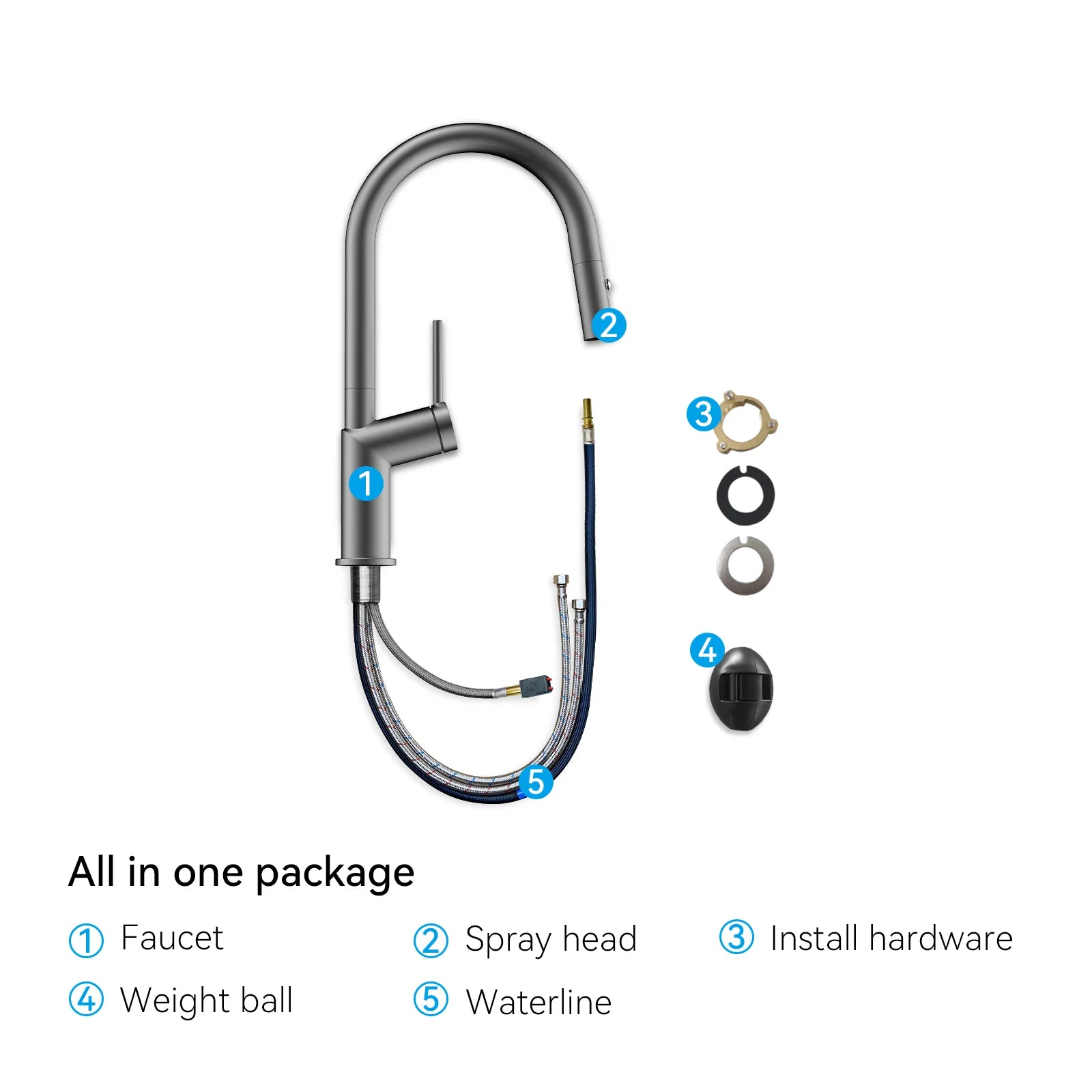 Minimalist High-Arc Pull-Down Kitchen Faucet – 360° Swivel Spot-Free Finish – KF1097