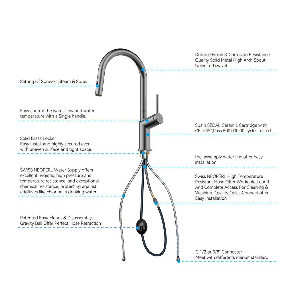 Minimalist High-Arc Pull-Down Kitchen Faucet – 360° Swivel Spot-Free Finish – KF1097