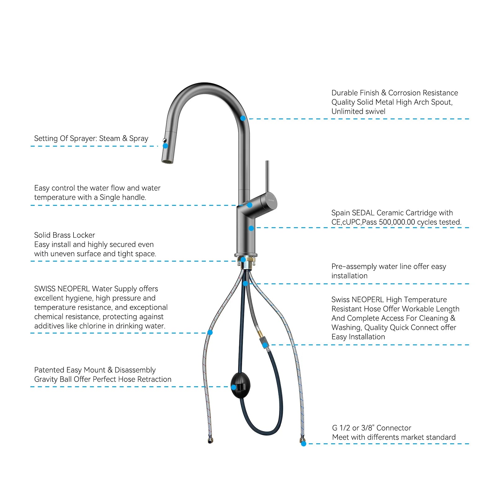 Minimalist High-Arc Pull-Down Kitchen Faucet – 360° Swivel Spot-Free Finish – KF1097