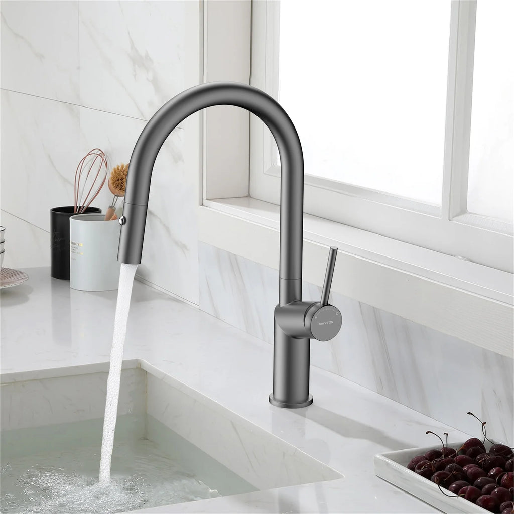 Minimalist High-Arc Pull-Down Kitchen Faucet – 360° Swivel Spot-Free Finish – KF1097