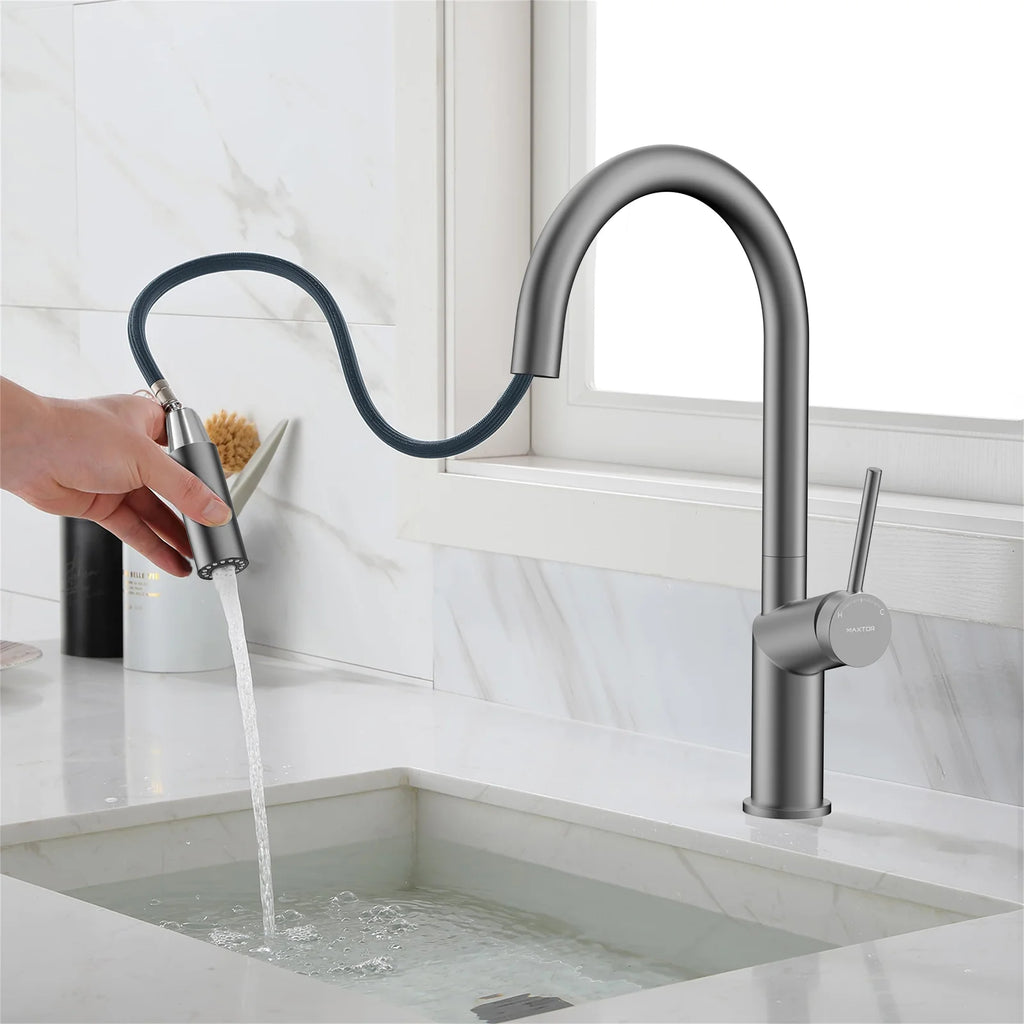 Minimalist High-Arc Pull-Down Kitchen Faucet – 360° Swivel Spot-Free Finish – KF1097