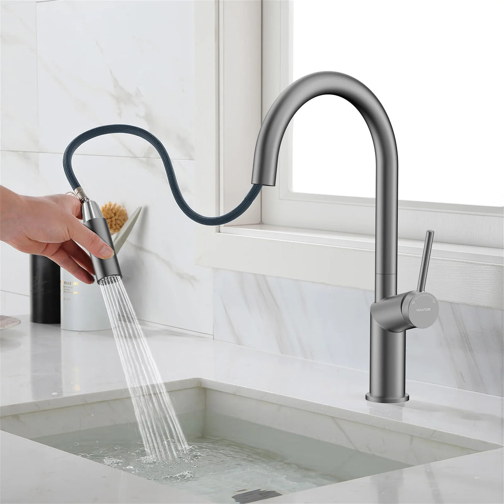 Minimalist High-Arc Pull-Down Kitchen Faucet – 360° Swivel Spot-Free Finish – KF1097