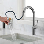 Minimalist High-Arc Pull-Down Kitchen Faucet – 360° Swivel Spot-Free Finish – KF1097
