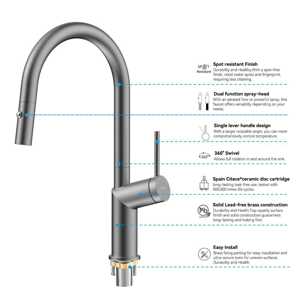Minimalist High-Arc Pull-Down Kitchen Faucet – 360° Swivel Spot-Free Finish – KF1097