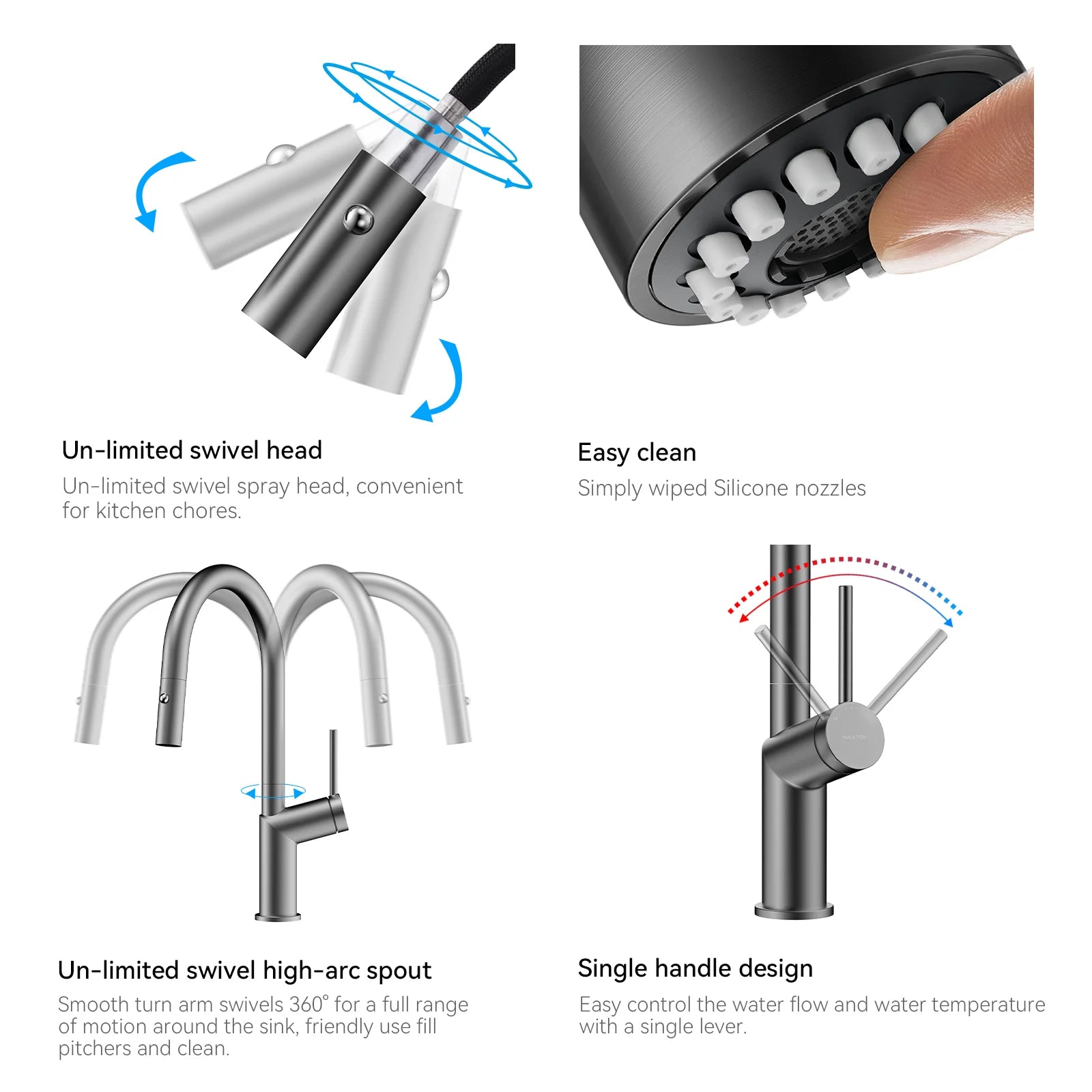 Minimalist High-Arc Pull-Down Kitchen Faucet – 360° Swivel Spot-Free Finish – KF1097