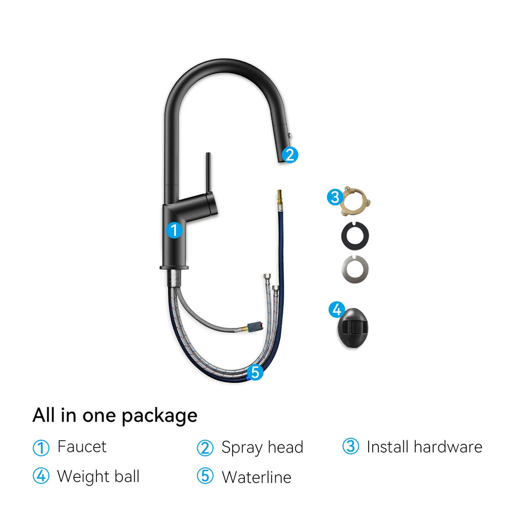 Minimalist High-Arc Pull-Down Kitchen Faucet – 360° Swivel Spot-Free Finish – KF1097