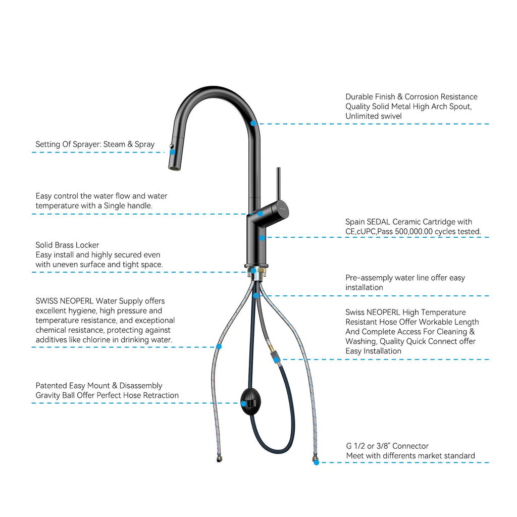 Minimalist High-Arc Pull-Down Kitchen Faucet – 360° Swivel Spot-Free Finish – KF1097