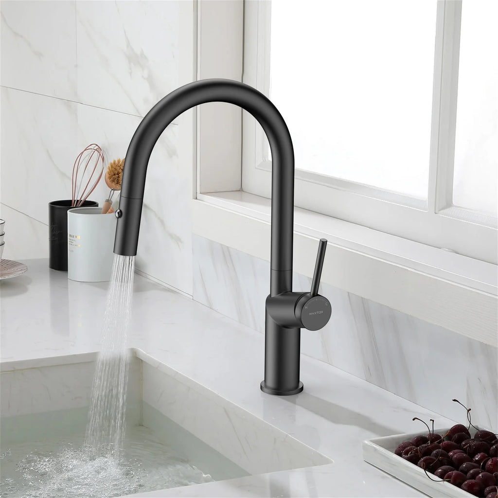 Minimalist High-Arc Pull-Down Kitchen Faucet – 360° Swivel Spot-Free Finish – KF1097