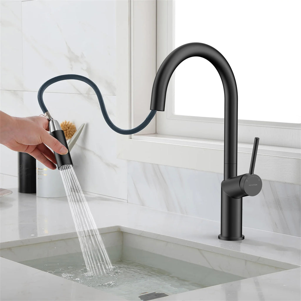 Minimalist High-Arc Pull-Down Kitchen Faucet – 360° Swivel Spot-Free Finish – KF1097