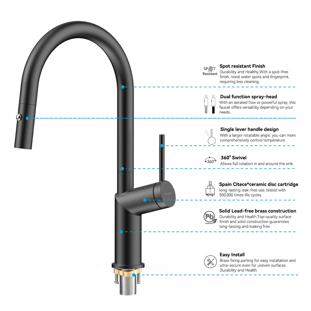 Minimalist High-Arc Pull-Down Kitchen Faucet – 360° Swivel Spot-Free Finish – KF1097