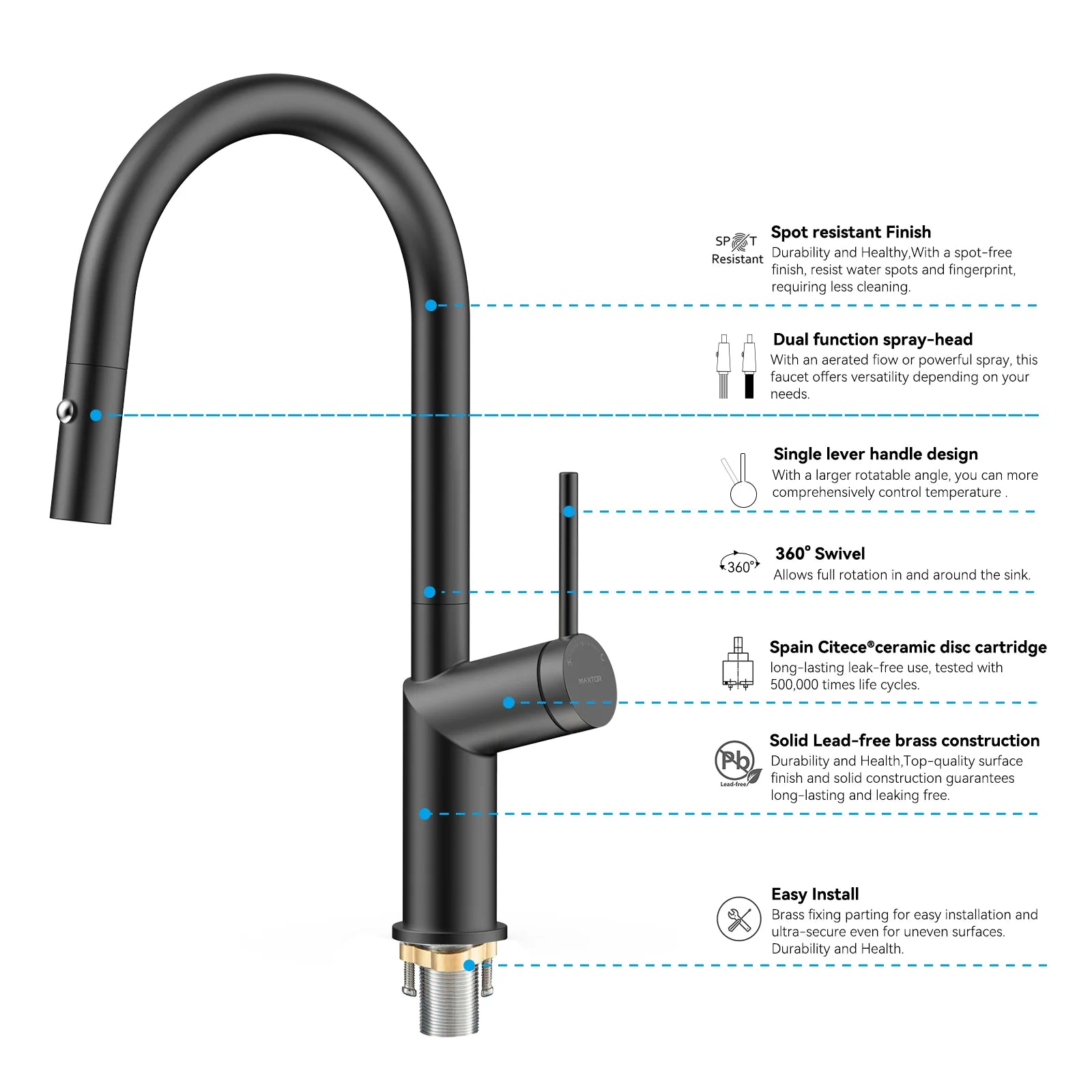 Minimalist High-Arc Pull-Down Kitchen Faucet – 360° Swivel Spot-Free Finish – KF1097