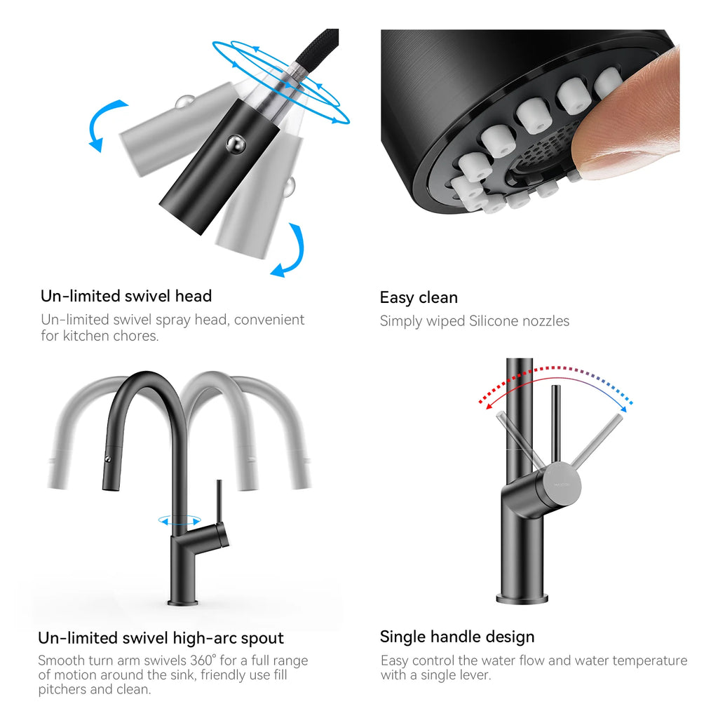 Minimalist High-Arc Pull-Down Kitchen Faucet – 360° Swivel Spot-Free Finish – KF1097
