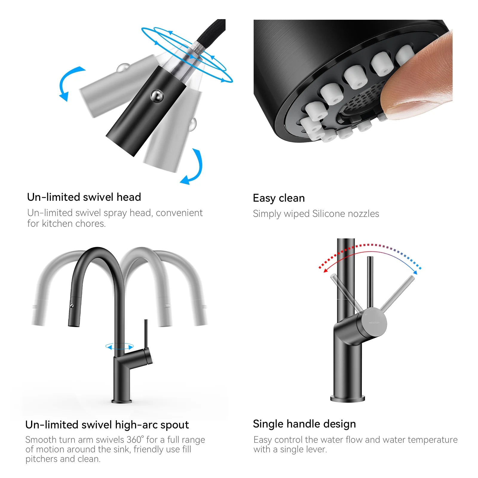 Minimalist High-Arc Pull-Down Kitchen Faucet – 360° Swivel Spot-Free Finish – KF1097