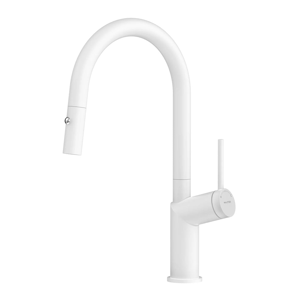 Minimalist High-Arc Pull-Down Kitchen Faucet – 360° Swivel Spot-Free Finish – KF1097 Matte White
