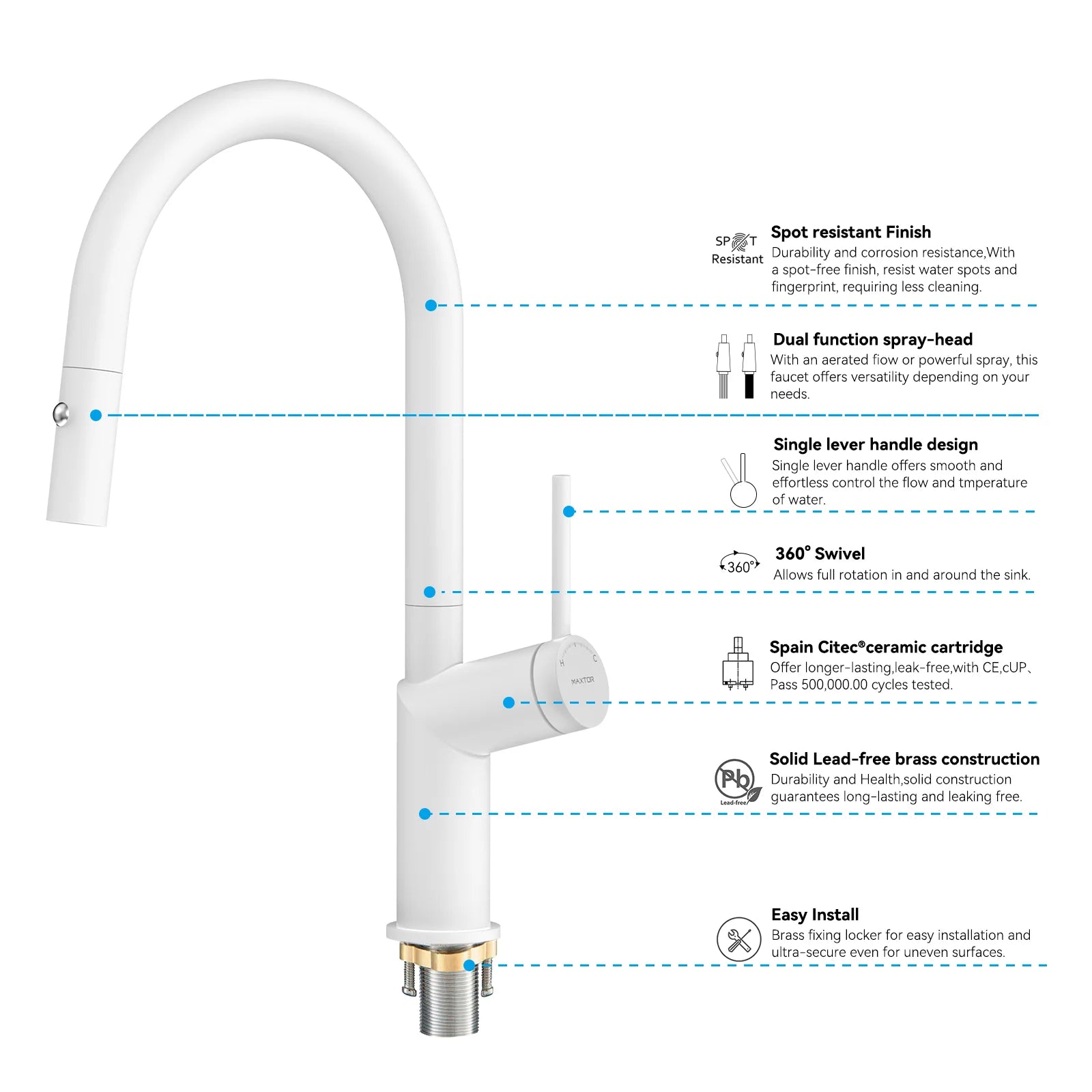 Minimalist High-Arc Pull-Down Kitchen Faucet – 360° Swivel Spot-Free Finish – KF1097