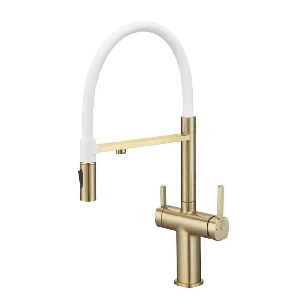 Dual-Output Pull-Out Kitchen Faucet – Filtered Water Tap, 360° Swivel Spray Head – KFB1098 Brushed Gold